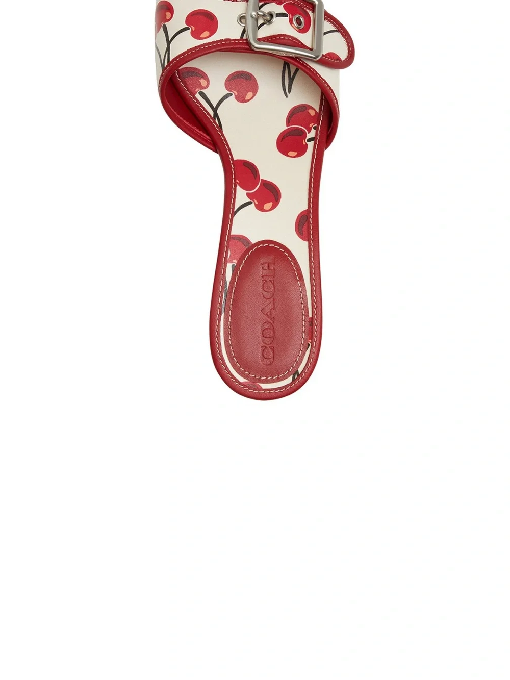 COACH Cherry-Print Red & White Leather Buckle Slide Mules